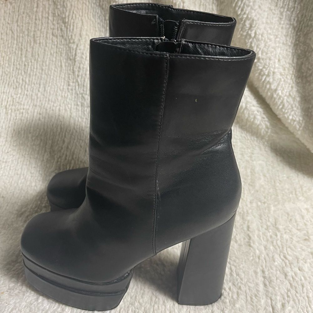 Olivia Ferguson synthetic black platform block heel ankle boots side zipper SZ9 - Picture 5 of 14